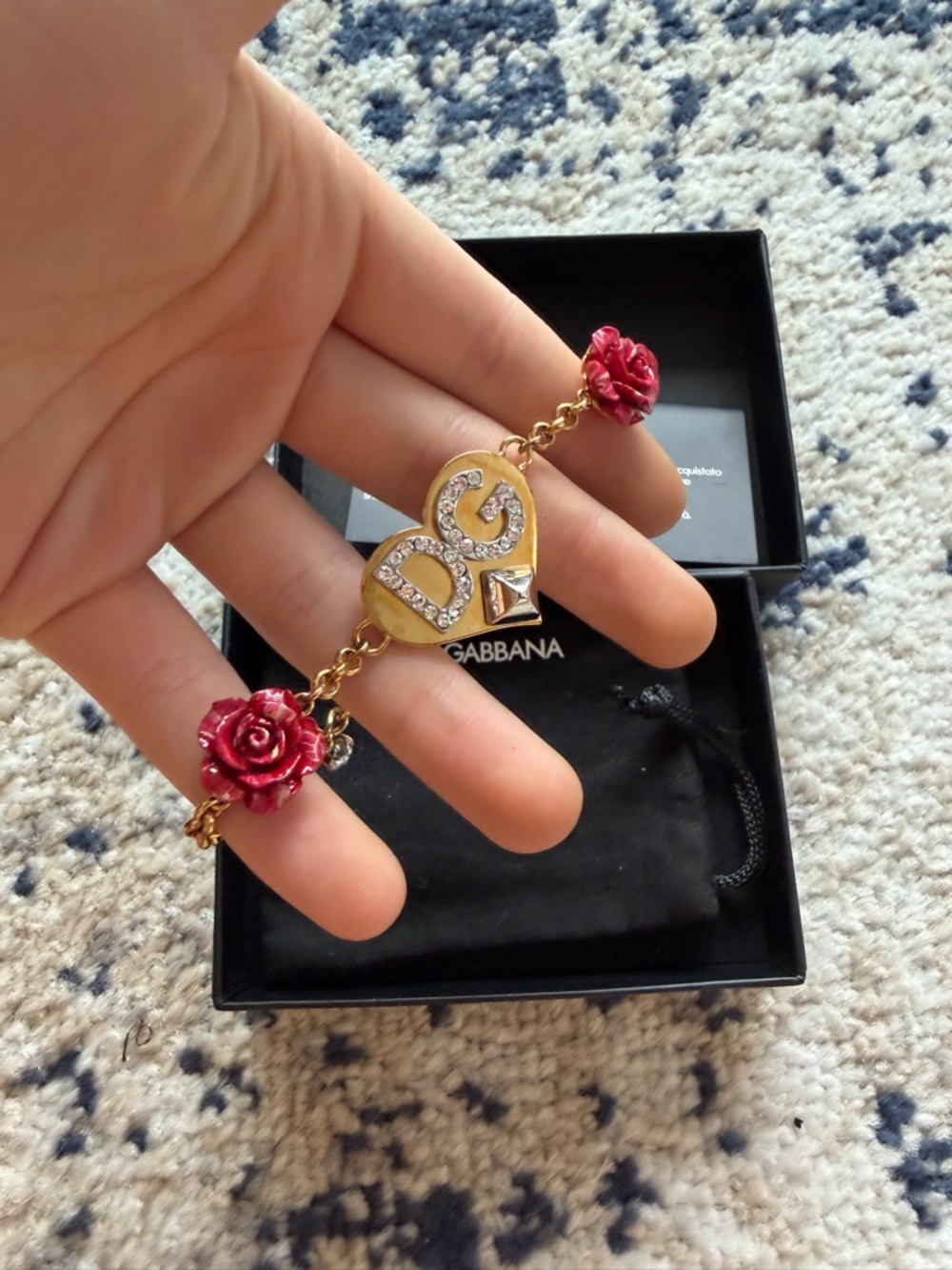 Dolce & Gabbana Gold and Red DG Heart Bracelet
